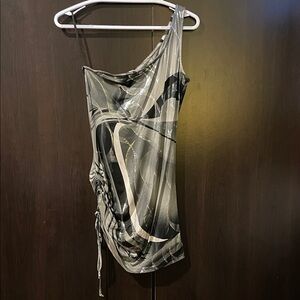 Grace One Shoulder Dress in Black and Gray